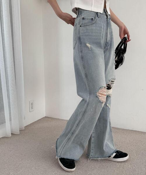 WEGO(ウィゴー)の「WEGO/ダメージフレアデニムパンツ(デニムパンツ・レディース・コバルトブルー/スカイブルー・SMALL/MEDIUM)」の6枚目の写真