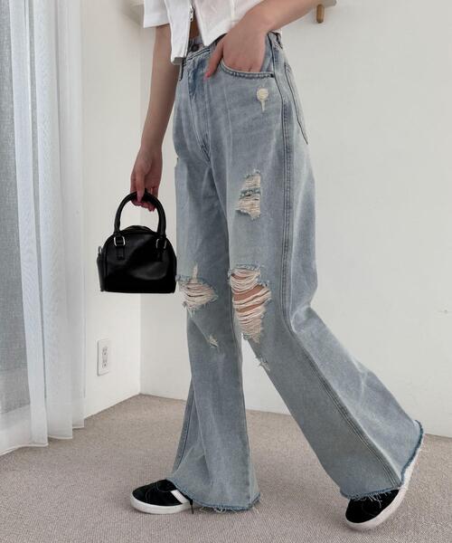 WEGO(ウィゴー)の「WEGO/ダメージフレアデニムパンツ(デニムパンツ・レディース・コバルトブルー/スカイブルー・SMALL/MEDIUM)」の7枚目の写真