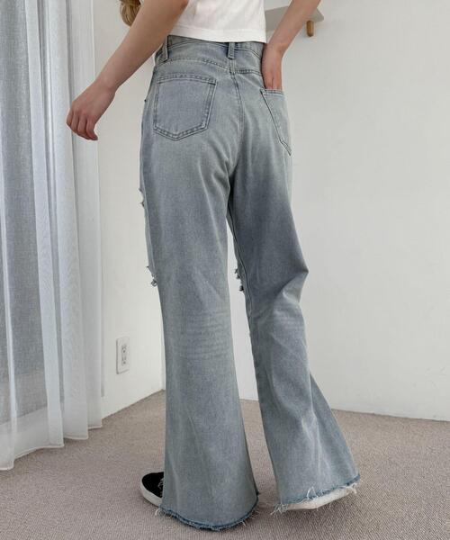 WEGO(ウィゴー)の「WEGO/ダメージフレアデニムパンツ(デニムパンツ・レディース・コバルトブルー/スカイブルー・SMALL/MEDIUM)」の8枚目の写真