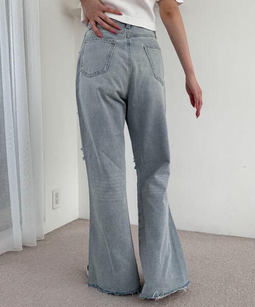 WEGO(ウィゴー)の「WEGO/ダメージフレアデニムパンツ(デニムパンツ・レディース・コバルトブルー/スカイブルー・SMALL/MEDIUM)」の9枚目の写真