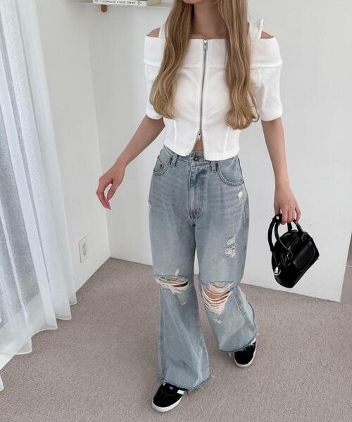 WEGO(ウィゴー)の「WEGO/ダメージフレアデニムパンツ(デニムパンツ・レディース・コバルトブルー/スカイブルー・SMALL/MEDIUM)」の11枚目の写真