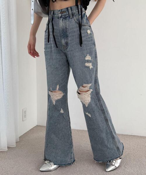 WEGO(ウィゴー)の「WEGO/ダメージフレアデニムパンツ(デニムパンツ・レディース・コバルトブルー/スカイブルー・SMALL/MEDIUM)」の12枚目の写真