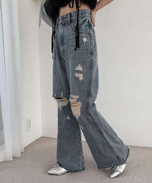 WEGO(ウィゴー)の「WEGO/ダメージフレアデニムパンツ(デニムパンツ・レディース・コバルトブルー/スカイブルー・SMALL/MEDIUM)」の13枚目の写真