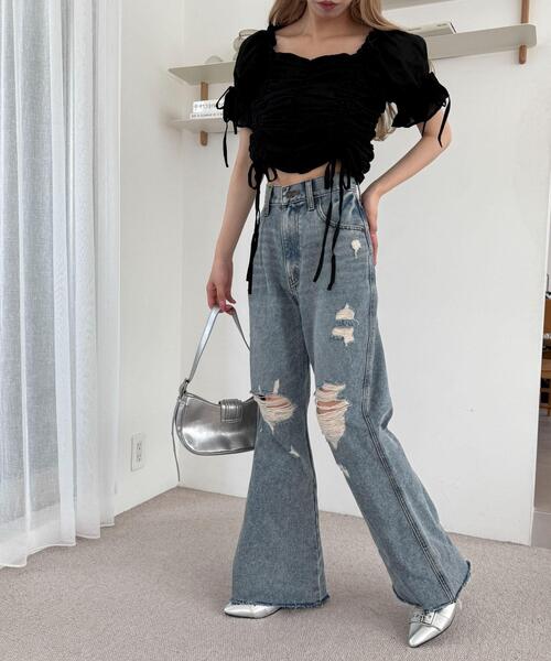 WEGO(ウィゴー)の「WEGO/ダメージフレアデニムパンツ(デニムパンツ・レディース・コバルトブルー/スカイブルー・SMALL/MEDIUM)」の16枚目の写真