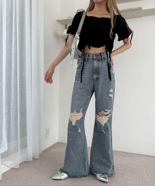 WEGO(ウィゴー)の「WEGO/ダメージフレアデニムパンツ(デニムパンツ・レディース・コバルトブルー/スカイブルー・SMALL/MEDIUM)」の17枚目の写真