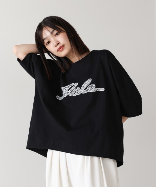 Bou Jeloud(ブージュルード)の「レースロゴTee(Tシャツ/カットソー・レディース・ブラック/オフホワイト・FREE)」の2枚目の写真