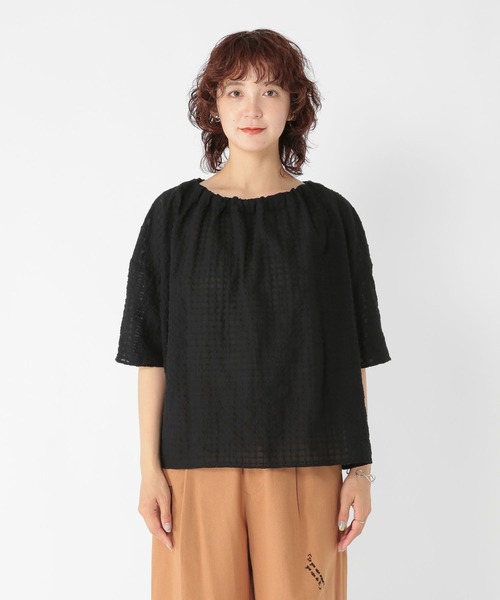 【美品】MIDIUMISOLID チェックスピンドルギャザーブラウス セール】ダブルフロントチェックギャザーブラウス（シャツ