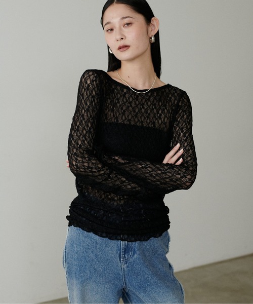 LARUTA(ラルータ)の「【LARUTA】MIXレース切替プルオーバー(Tシャツ/カットソー・レディース・アイボリー/ブラック・FREE)」の13枚目の写真