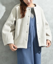 INTERPLANET | メランジブランケットノーカラーショートコート(ノーカラーコート)