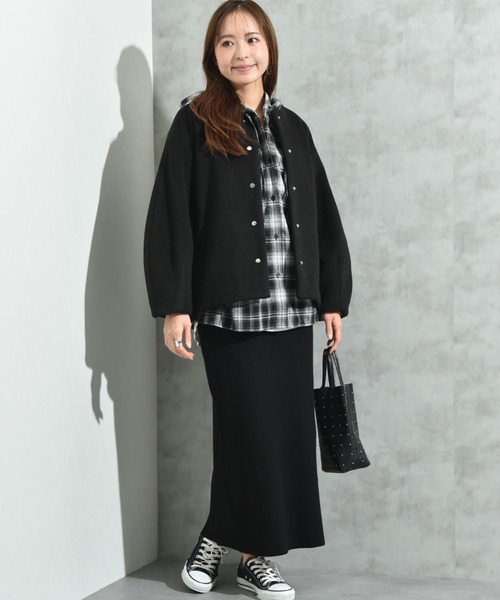 INTERPLANET（インタープラネット）の「メランジブランケットノーカラーショートコート（ノーカラーコート・レディース・グレー/ブラック/ベージュ・FREE）」の18枚目の写真