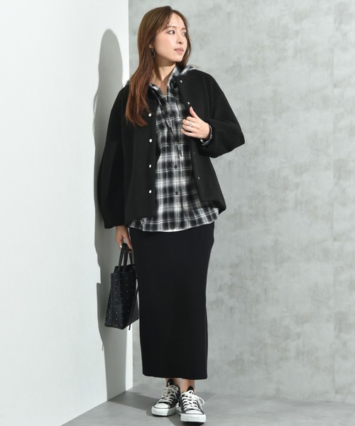 INTERPLANET（インタープラネット）の「メランジブランケットノーカラーショートコート（ノーカラーコート・レディース・グレー/ブラック/ベージュ・FREE）」の20枚目の写真