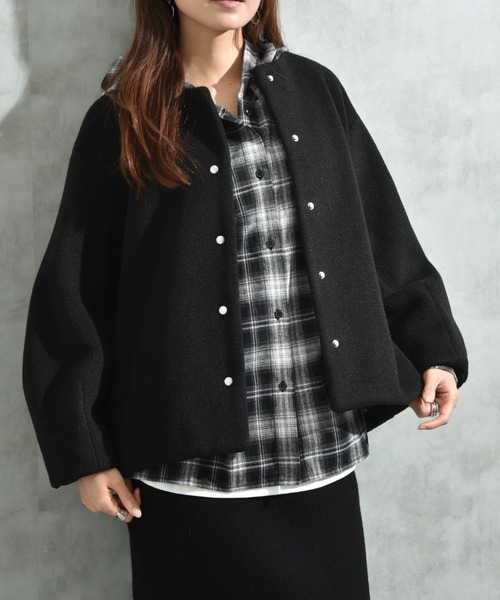 INTERPLANET（インタープラネット）の「メランジブランケットノーカラーショートコート（ノーカラーコート・レディース・グレー/ブラック/ベージュ・FREE）」の21枚目の写真