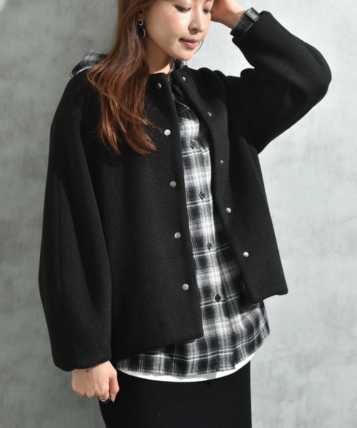 INTERPLANET（インタープラネット）の「メランジブランケットノーカラーショートコート（ノーカラーコート・レディース・グレー/ブラック/ベージュ・FREE）」の22枚目の写真