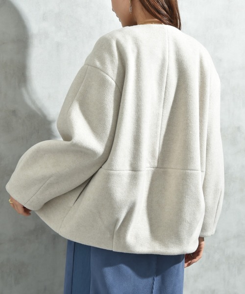 INTERPLANET（インタープラネット）の「メランジブランケットノーカラーショートコート（ノーカラーコート・レディース・グレー/ブラック/ベージュ・FREE）」の5枚目の写真