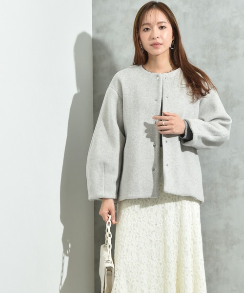 INTERPLANET（インタープラネット）の「メランジブランケットノーカラーショートコート（ノーカラーコート・レディース・グレー/ブラック/ベージュ・FREE）」の10枚目の写真