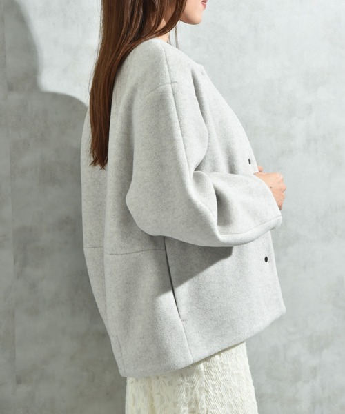 INTERPLANET（インタープラネット）の「メランジブランケットノーカラーショートコート（ノーカラーコート・レディース・グレー/ブラック/ベージュ・FREE）」の13枚目の写真