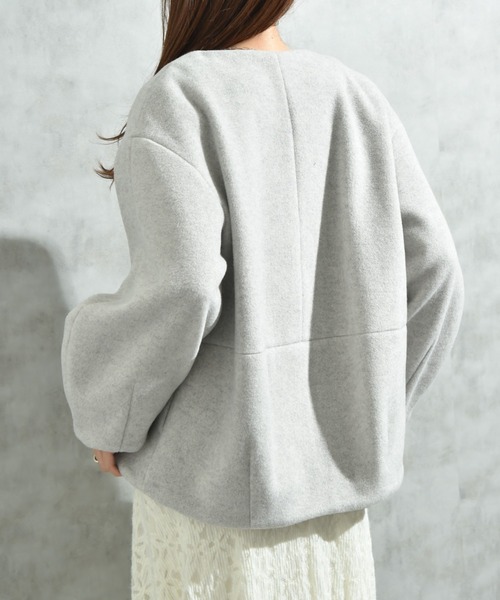 INTERPLANET（インタープラネット）の「メランジブランケットノーカラーショートコート（ノーカラーコート・レディース・グレー/ブラック/ベージュ・FREE）」の14枚目の写真