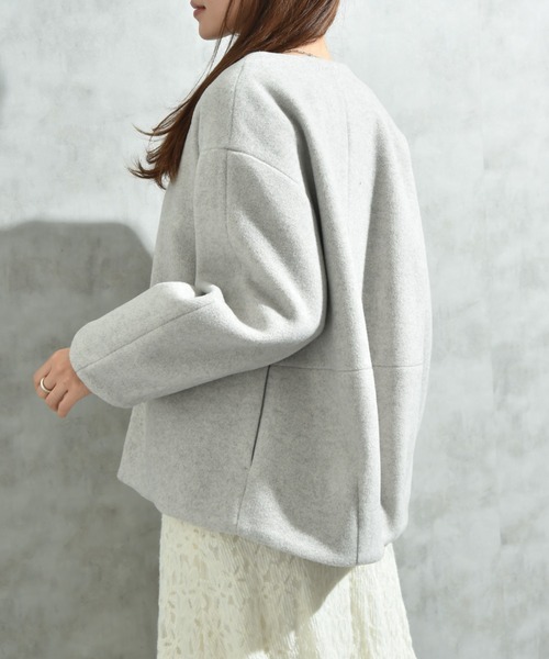 INTERPLANET（インタープラネット）の「メランジブランケットノーカラーショートコート（ノーカラーコート・レディース・グレー/ブラック/ベージュ・FREE）」の15枚目の写真