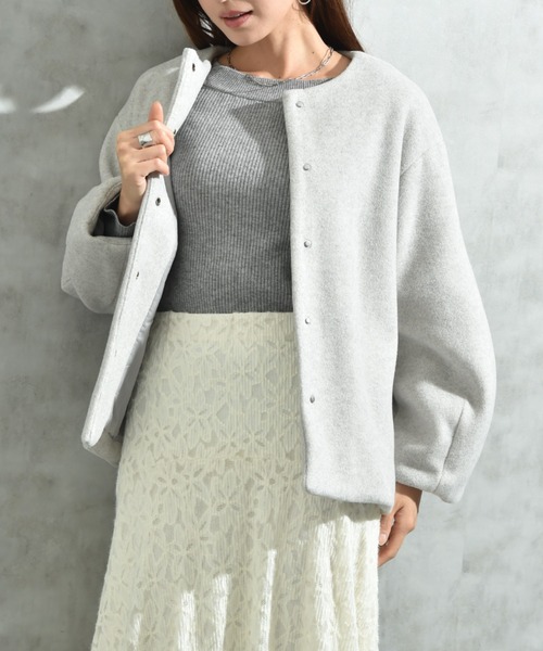 INTERPLANET（インタープラネット）の「メランジブランケットノーカラーショートコート（ノーカラーコート・レディース・グレー/ブラック/ベージュ・FREE）」の16枚目の写真