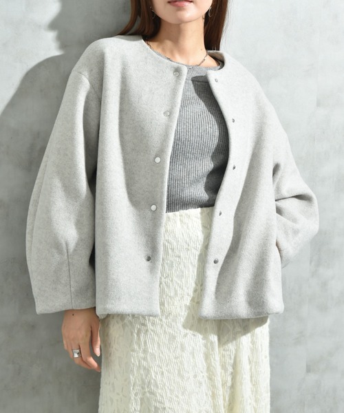 INTERPLANET（インタープラネット）の「メランジブランケットノーカラーショートコート（ノーカラーコート・レディース・グレー/ブラック/ベージュ・FREE）」の12枚目の写真