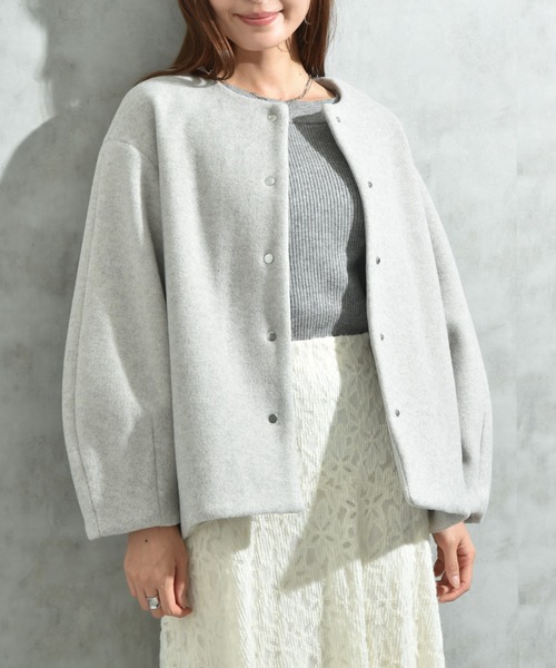 INTERPLANET（インタープラネット）の「メランジブランケットノーカラーショートコート（ノーカラーコート・レディース・グレー/ブラック/ベージュ・FREE）」の17枚目の写真