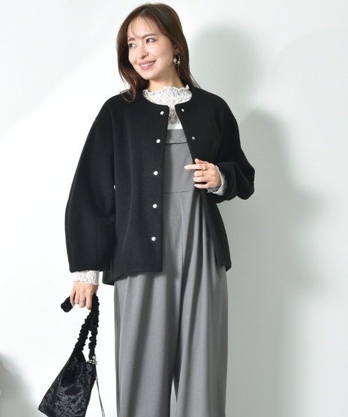 セール】メランジブランケットノーカラーショートコート（ノーカラー