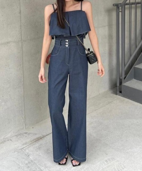 デニム ダメージ セットアップ トップス ＆ パンツ XS-3XL セール】【2サイズ展開】サイドダメージデニムパンツ（デニム