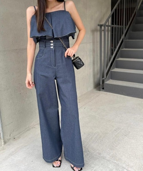 デニム ダメージ セットアップ トップス パンツ XS-3XL tiptop ジーンズ デニム デニムパンツ 「2サイズ展開」サイド