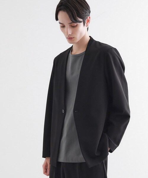 tk.TAKEO KIKUCHI（ティーケータケオキクチ）の「◆【セットアップ対応】360度ストレッチノーカラージャケット（ノーカラージャケット・メンズ・ブラック/ブルー/ブラウン系その他・04/03/02/01）」の2枚目の写真