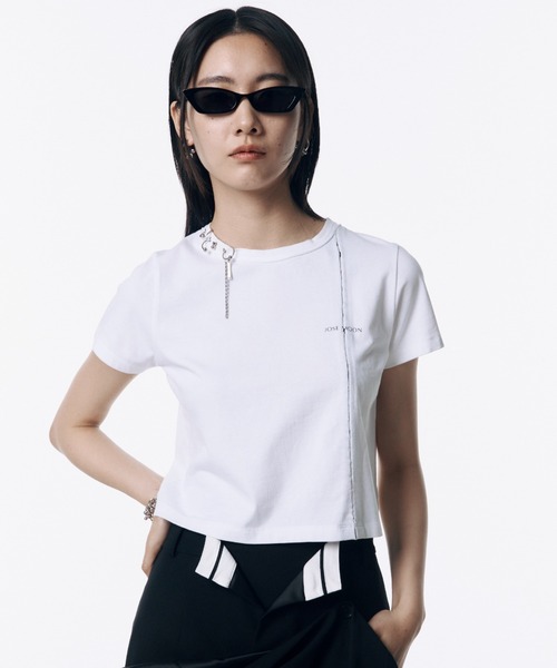 JOSE MOON(ジョゼムーン)の「PIERCE MINIMUM LOGO TSHIRT/ピアスミニマムロゴTシャツ(Tシャツ/カットソー・レディース・ホワイト/チャコールグレー/ブラック・FREE)」の10枚目の写真
