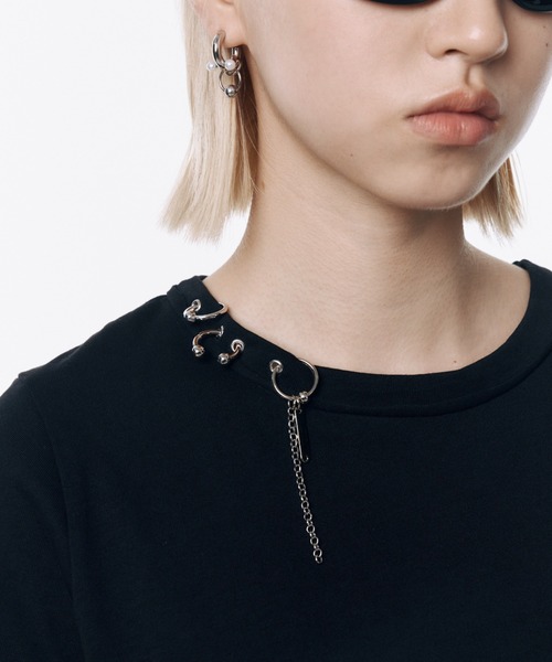 JOSE MOON(ジョゼムーン)の「PIERCE MINIMUM LOGO TSHIRT/ピアスミニマムロゴTシャツ(Tシャツ/カットソー・レディース・ホワイト/チャコールグレー/ブラック・FREE)」の8枚目の写真