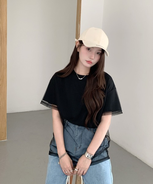 by LEGNA（バイレグナ）の「チュールレイヤードT（Tシャツ/カットソー・レディース・ブラック×ブラック/ホワイト×ブラック/ダークブラウン系/ホワイト×ライトグレー・MEDIUM/LARGE）」の3枚目の写真
