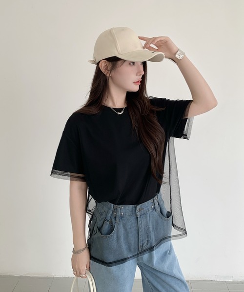 by LEGNA（バイレグナ）の「チュールレイヤードT（Tシャツ/カットソー・レディース・ブラック×ブラック/ホワイト×ブラック/ダークブラウン系/ホワイト×ライトグレー・MEDIUM/LARGE）」の18枚目の写真