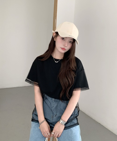 by LEGNA（バイレグナ）の「チュールレイヤードT（Tシャツ/カットソー・レディース・ブラック×ブラック/ホワイト×ブラック/ダークブラウン系/ホワイト×ライトグレー・MEDIUM/LARGE）」の19枚目の写真