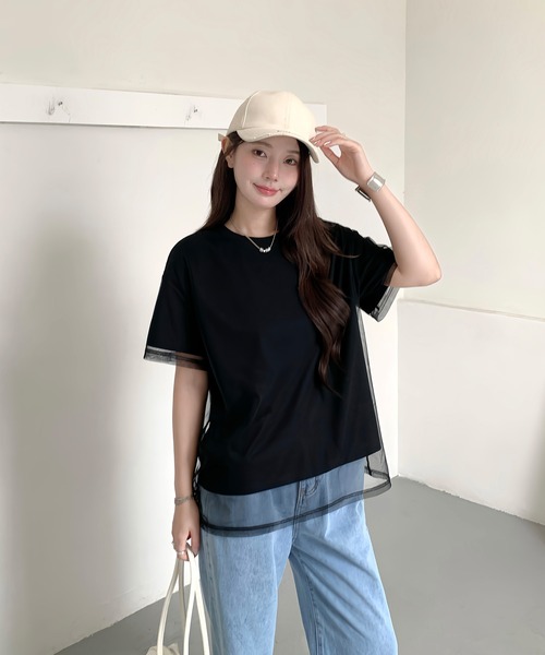 by LEGNA（バイレグナ）の「チュールレイヤードT（Tシャツ/カットソー・レディース・ブラック×ブラック/ホワイト×ブラック/ダークブラウン系/ホワイト×ライトグレー・MEDIUM/LARGE）」の22枚目の写真