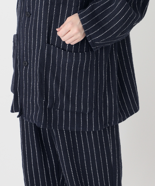 FOLI khadi cotton stripe jacket ネイビー UNFOLLOW（アンフォロー）の「【FOLL/フォル】khadi cotton stripe