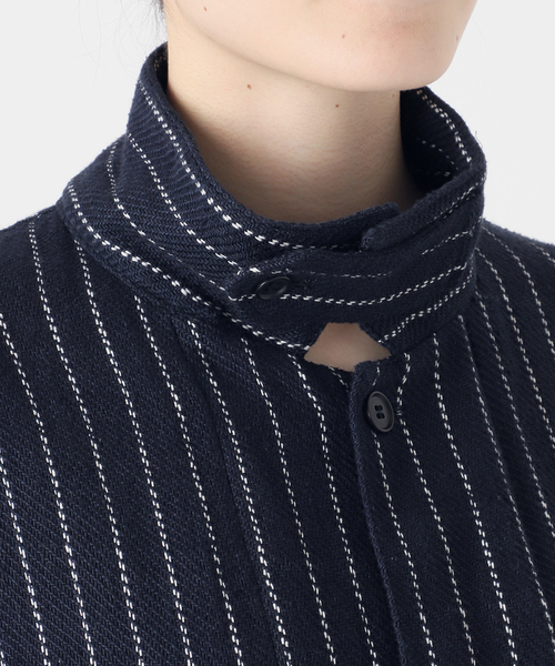 FOLI khadi cotton stripe jacket ネイビー UNFOLLOW（アンフォロー）の「【FOLL/フォル】khadi cotton stripe