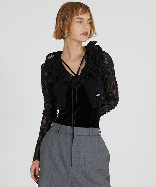 PRANK PROJECT（プランクプロジェクト）の「レースフリルウェーブカーディガン / Lace Frill Wave Cardigan（カーディガン/ボレロ・レディース・ブラック・FREE）」の5枚目の写真