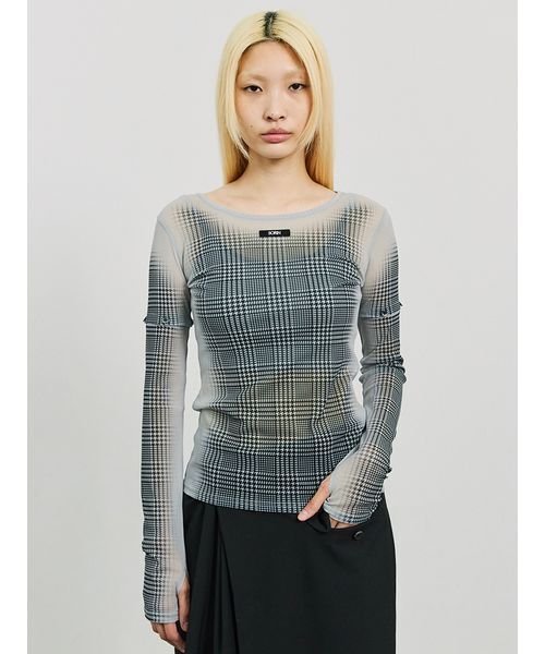 SORIN（ソリン　）の「Sheer Check 2Way Top/シアーチェック 2WAYトップ（Tシャツ/カットソー・レディース・ホワイト/グレー・38）」の3枚目の写真