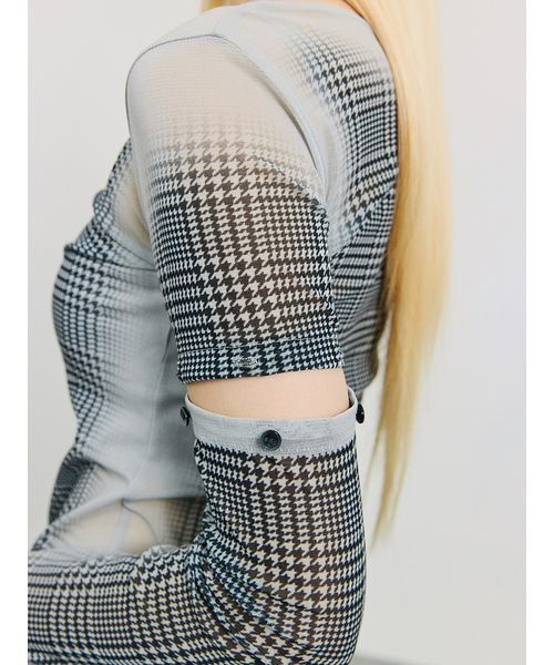 SORIN（ソリン　）の「Sheer Check 2Way Top/シアーチェック 2WAYトップ（Tシャツ/カットソー・レディース・ホワイト/グレー・38）」の5枚目の写真