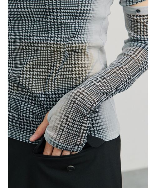 SORIN（ソリン　）の「Sheer Check 2Way Top/シアーチェック 2WAYトップ（Tシャツ/カットソー・レディース・ホワイト/グレー・38）」の7枚目の写真