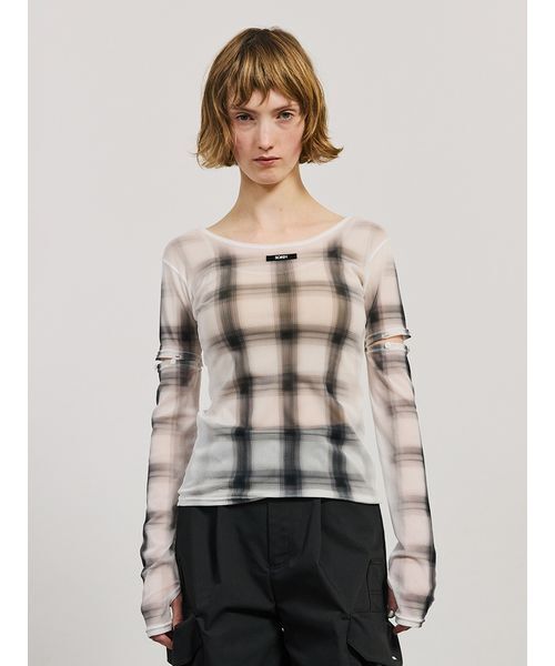 SORIN（ソリン　）の「Sheer Check 2Way Top/シアーチェック 2WAYトップ（Tシャツ/カットソー・レディース・ホワイト/グレー・38）」の11枚目の写真