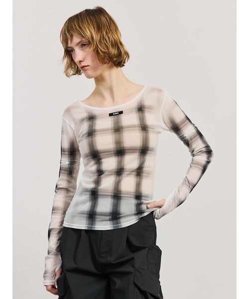 SORIN（ソリン　）の「Sheer Check 2Way Top/シアーチェック 2WAYトップ（Tシャツ/カットソー・レディース・ホワイト/グレー・38）」の12枚目の写真