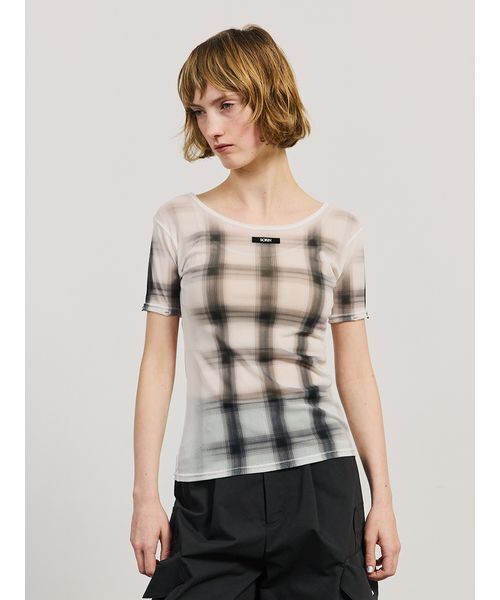 SORIN（ソリン　）の「Sheer Check 2Way Top/シアーチェック 2WAYトップ（Tシャツ/カットソー・レディース・ホワイト/グレー・38）」の13枚目の写真