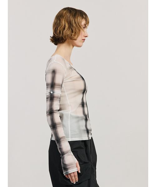 SORIN（ソリン　）の「Sheer Check 2Way Top/シアーチェック 2WAYトップ（Tシャツ/カットソー・レディース・ホワイト/グレー・38）」の18枚目の写真