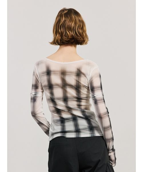 SORIN（ソリン　）の「Sheer Check 2Way Top/シアーチェック 2WAYトップ（Tシャツ/カットソー・レディース・ホワイト/グレー・38）」の19枚目の写真