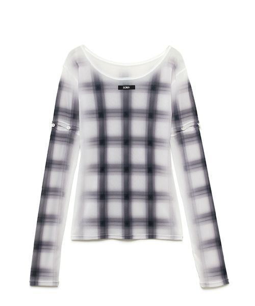 SORIN（ソリン　）の「Sheer Check 2Way Top/シアーチェック 2WAYトップ（Tシャツ/カットソー・レディース・ホワイト/グレー・38）」の21枚目の写真