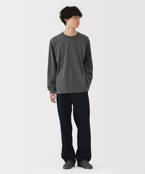 無印良品（ムジルシリョウヒン）の「紳士　洗いざらし太番手クルーネック長袖Ｔシャツ（Tシャツ/カットソー・メンズ・ブラック/カーキ/グレー/チャコールグレー/ホワイト/ネイビー・S/M/L/XL）」の9枚目の写真