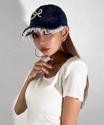 BLACKQUEEN（ブラッククイーン）の「【BLACKQUEEN】レース付きデニムキャップ（キャップ）」