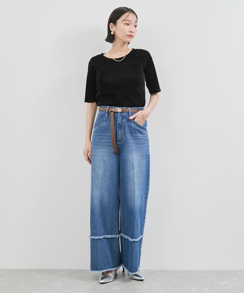 VIS（ビス）の「シーアベロア5部袖プルオーバー（Tシャツ/カットソー・レディース・ブラック/キナリ/チャコールグレー・FREE）」の4枚目の写真